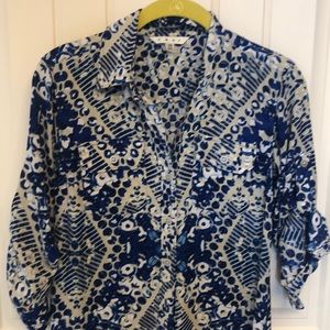 CABI Blue Tan Shirt Dress